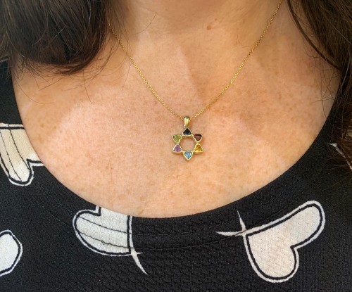 14k Gold and Multicolored Star of David Pendant