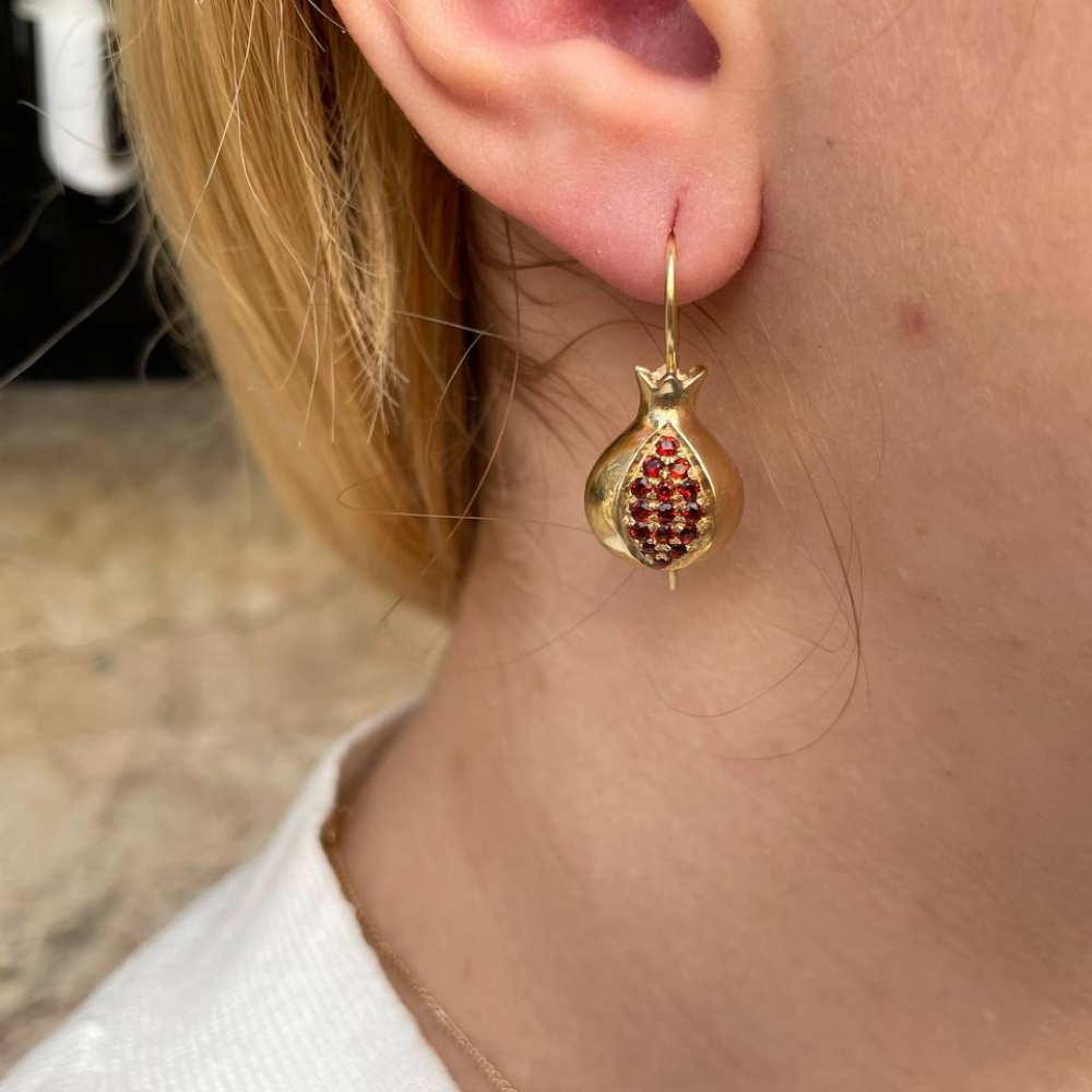 Pomegranate Garnet Earrings in 14K Gold