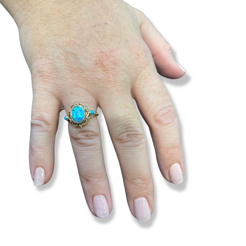 Opal Ring in Ornate 14K Rose Gold