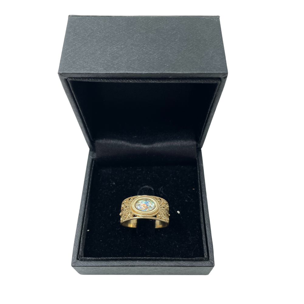 Roman Glass Ring - Filigree - 14k Gold