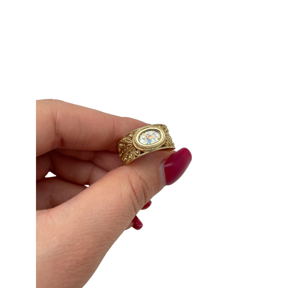 Roman Glass Ring - Filigree - 14k Gold