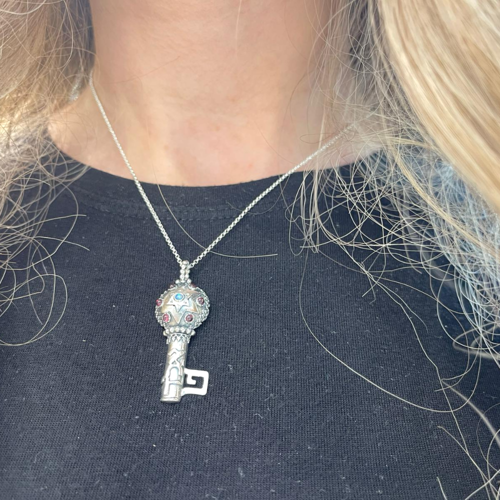 Silver Key Garnet Opal Kabbalah Necklace