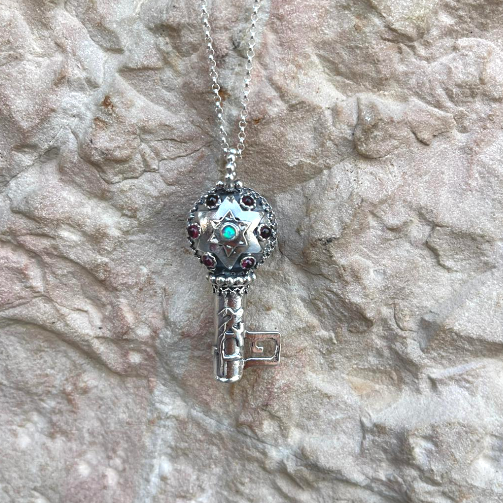 Silver Key Garnet Opal Kabbalah Necklace