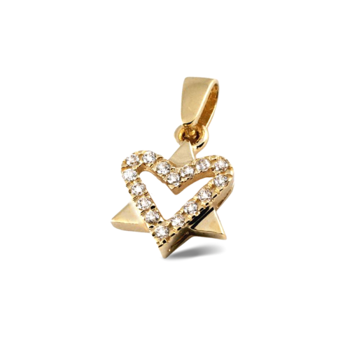 Star of David Heart Pendant in 14k Gold with CZ