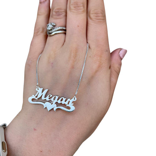 Silver Heart Script Name Necklace