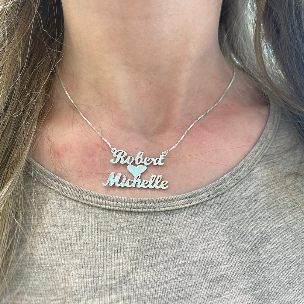 Lovers Heart Silver Name Necklace