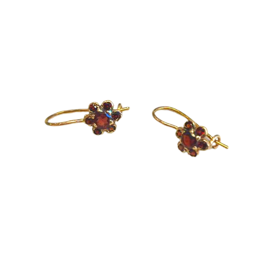 Flower Shaped Red Garnet 14k Rose Gold Earrings
