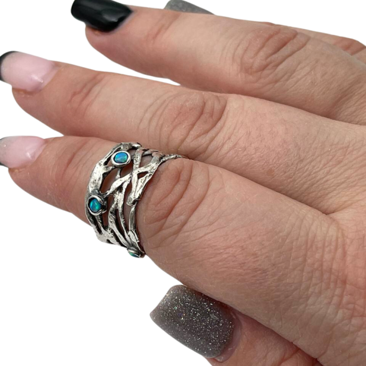Oxidized Silver Braided Turquoise Handmade Ring