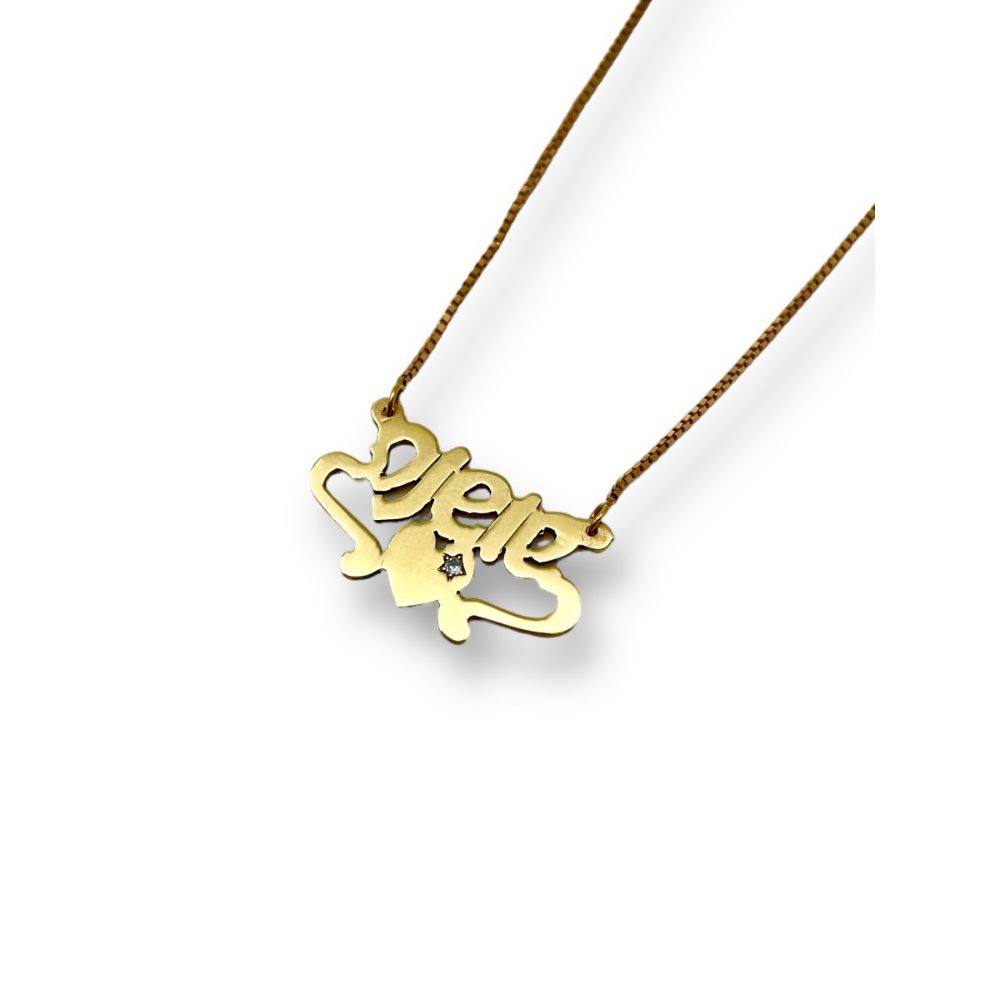 14k Gold Heart Name Necklace Set With a Diamond