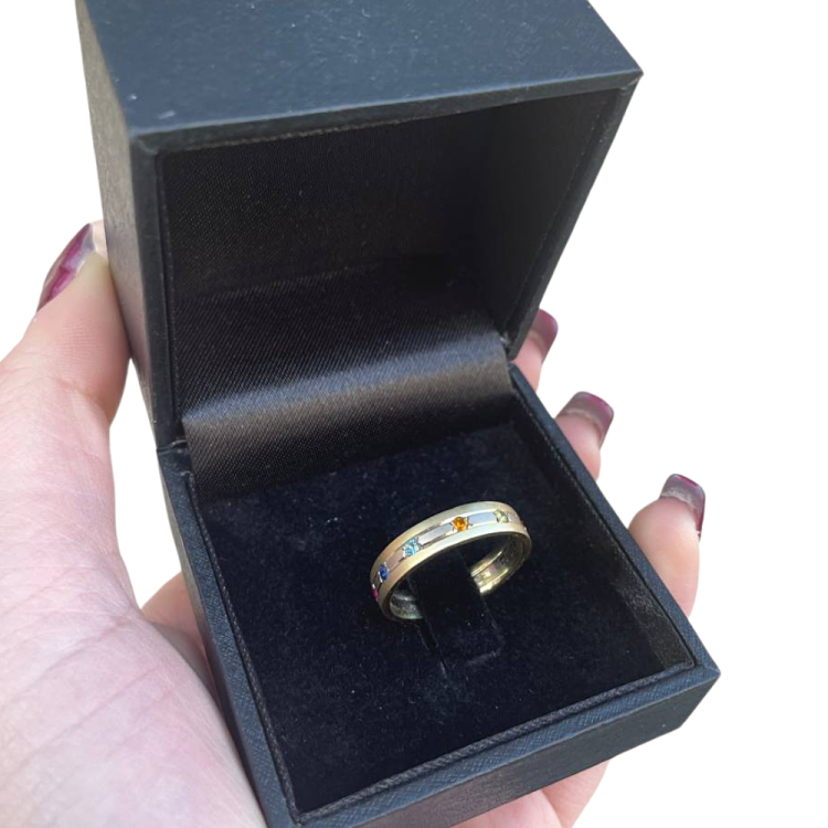 Slim 14k Gold Multicolored Hoshen Gems Wedding Ring Ani Ledodi