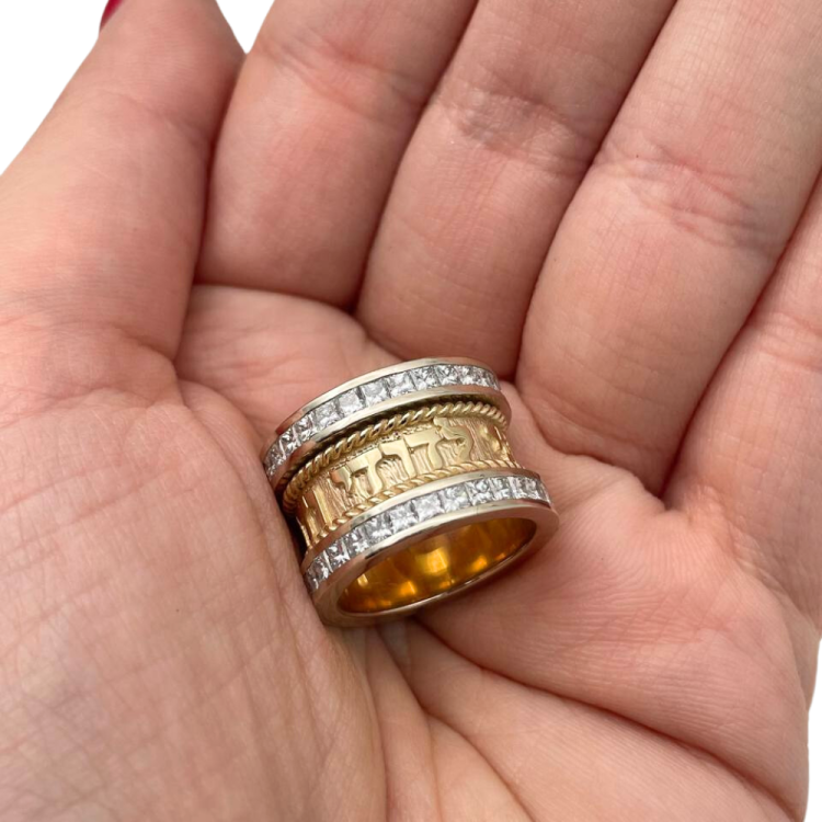 14k Two Tone Gold Braid Design Diamond Wedding Ring