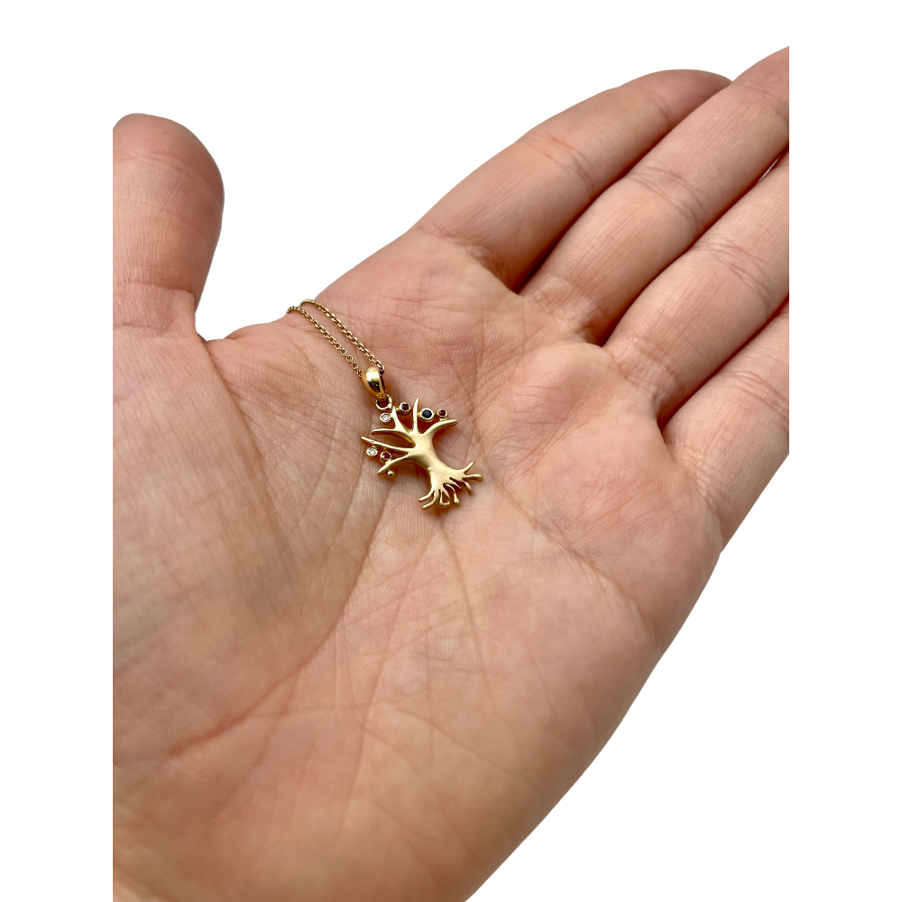Tree of Life Rubies Diamonds Sapphires 14k Gold Pendant