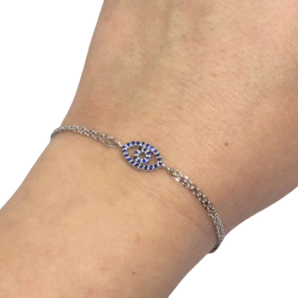 EvilEvil Eye Bracelet, 14k White Gold Sapphire and Diamond