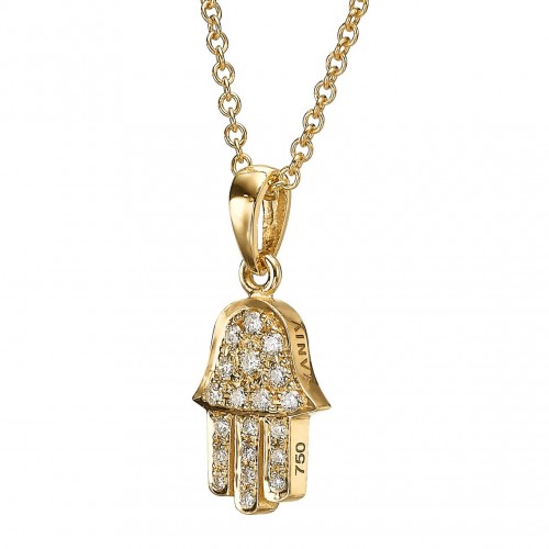 18k Yellow Gold Diamond Hamsa Pendant