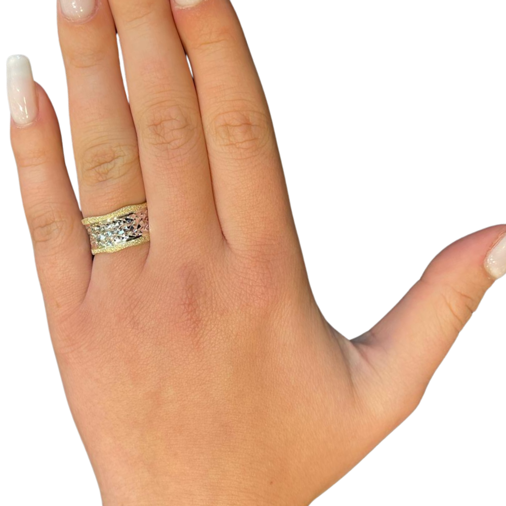 Wedding Ring Jewish Band in 14K White Gold Geometric Cut Handmade Solid Jewelry