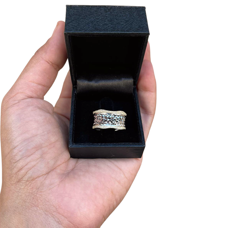 Wedding Ring Jewish Band in 14K White Gold Geometric Cut Handmade Solid Jewelry
