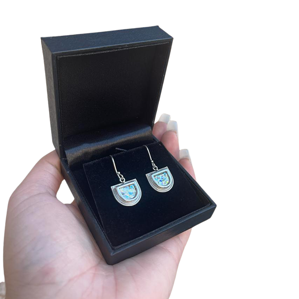 Roman Glass Half Moon Earrings in Sterling Silver, Semicircle Smile Danglers, Genuine Ancient Roman Glass Jewelry, Israeli Earrings
