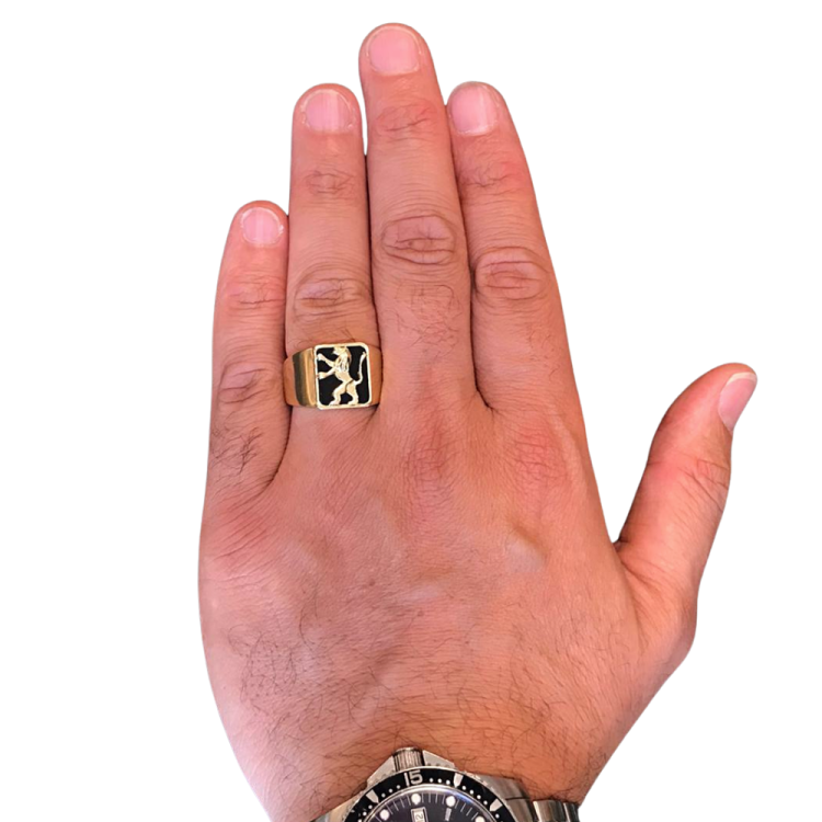 Lion of Judah Signet Ring in 14k Gold with Onyx