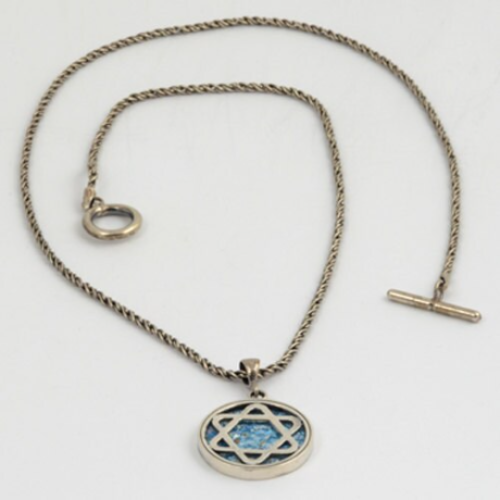 Silver Star of David Roman Glass Necklace