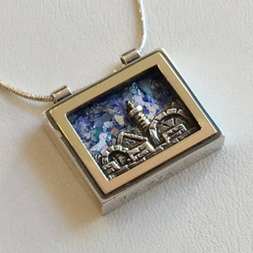 Jerusalem Roman Glass Necklace in Sterling Silver and Gold