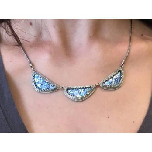 Sterling Silver Yemenite Triangle Roman Glass Necklace