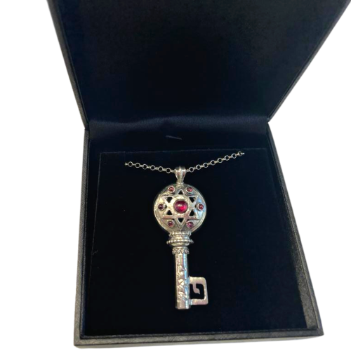 Silver Key Prosperity Garnet Kabbalah Necklace