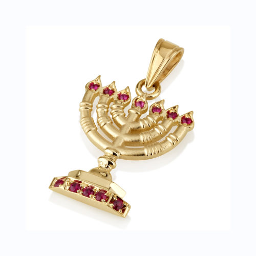 14k Gold Ruby Menorah Pendant - Baltinester Jewelry
