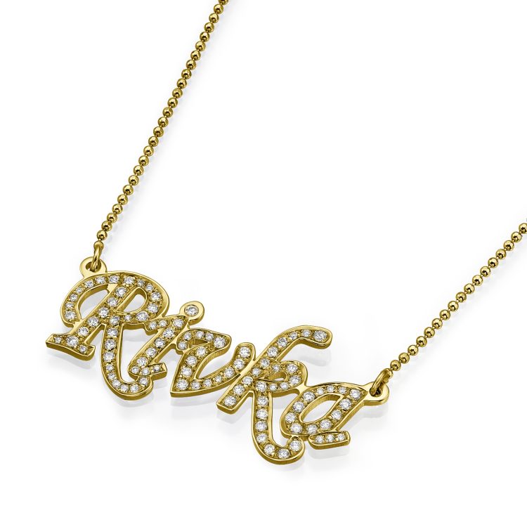 14k Yellow Gold Diamond Name Necklace - Baltinester Jewelry