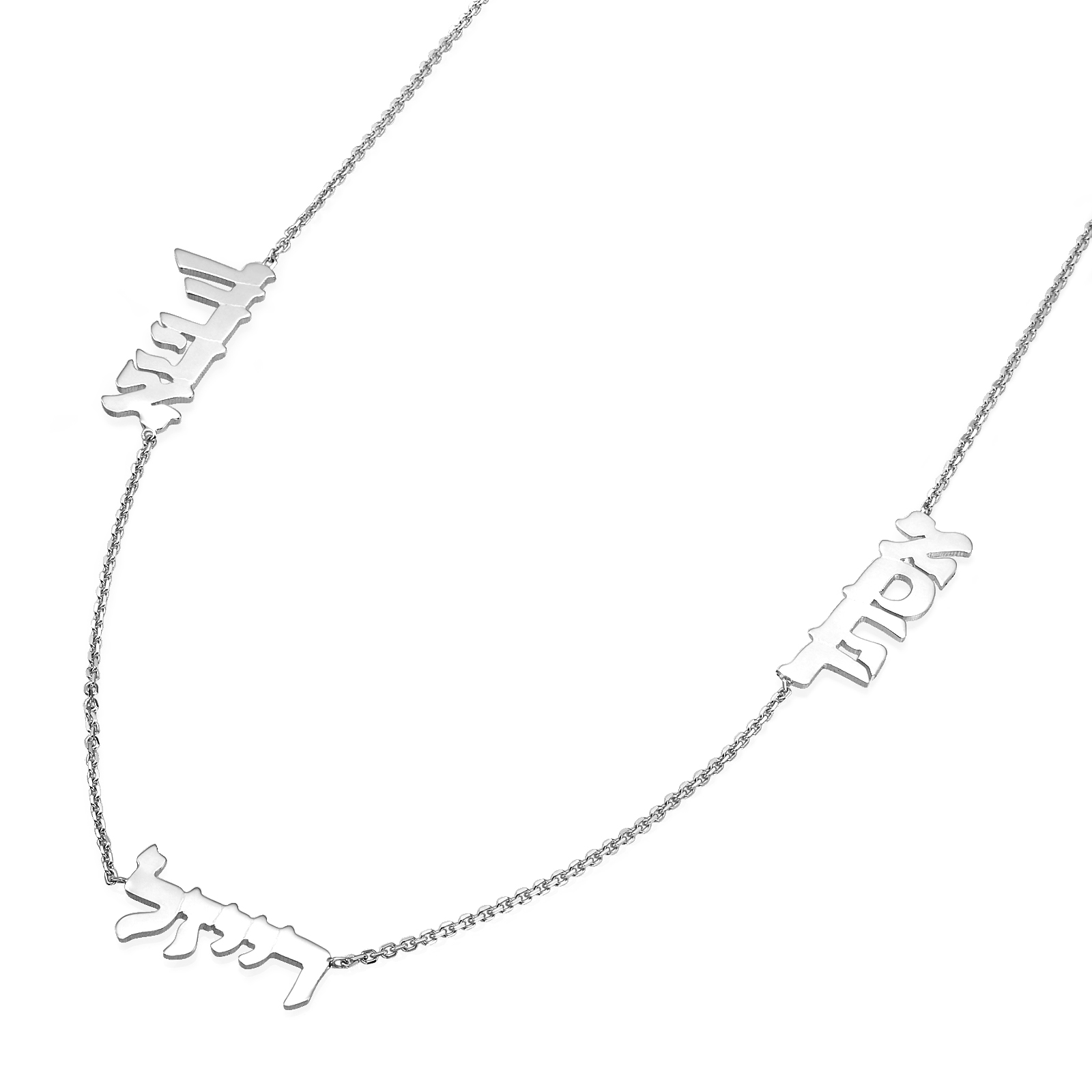 Multiple Hebrew Name Necklace 14k White Gold - Baltinester Jewelry