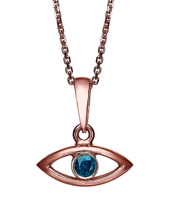 18k Gold Sapphire Evil Eye Pendant - Rose Gold - Baltinester Jewelry