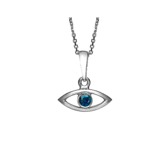 18k Gold Sapphire Evil Eye Pendant - White Gold - Baltinester Jewelry