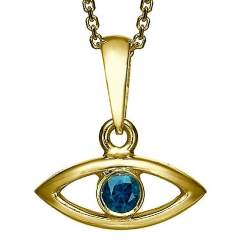 18k Gold Sapphire Evil Eye Pendant - Yellow Gold - Baltinester Jewelry