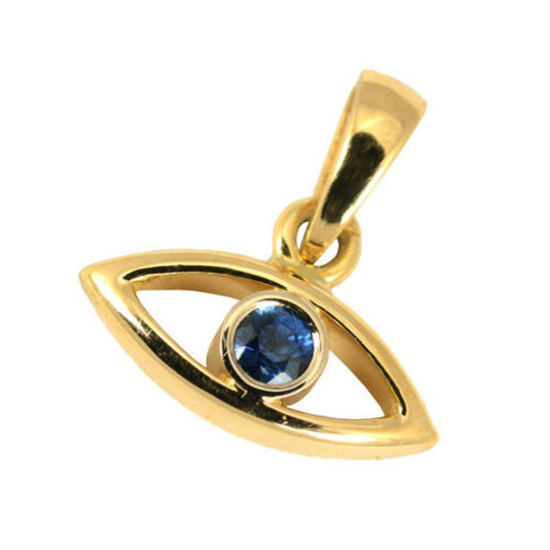 18k Gold Sapphire Evil Eye Pendant 5 - Baltinester Jewelry