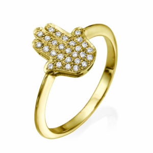 Small Hamsa Ring Diamond Studded 14k Gold - Baltinester Jewelry