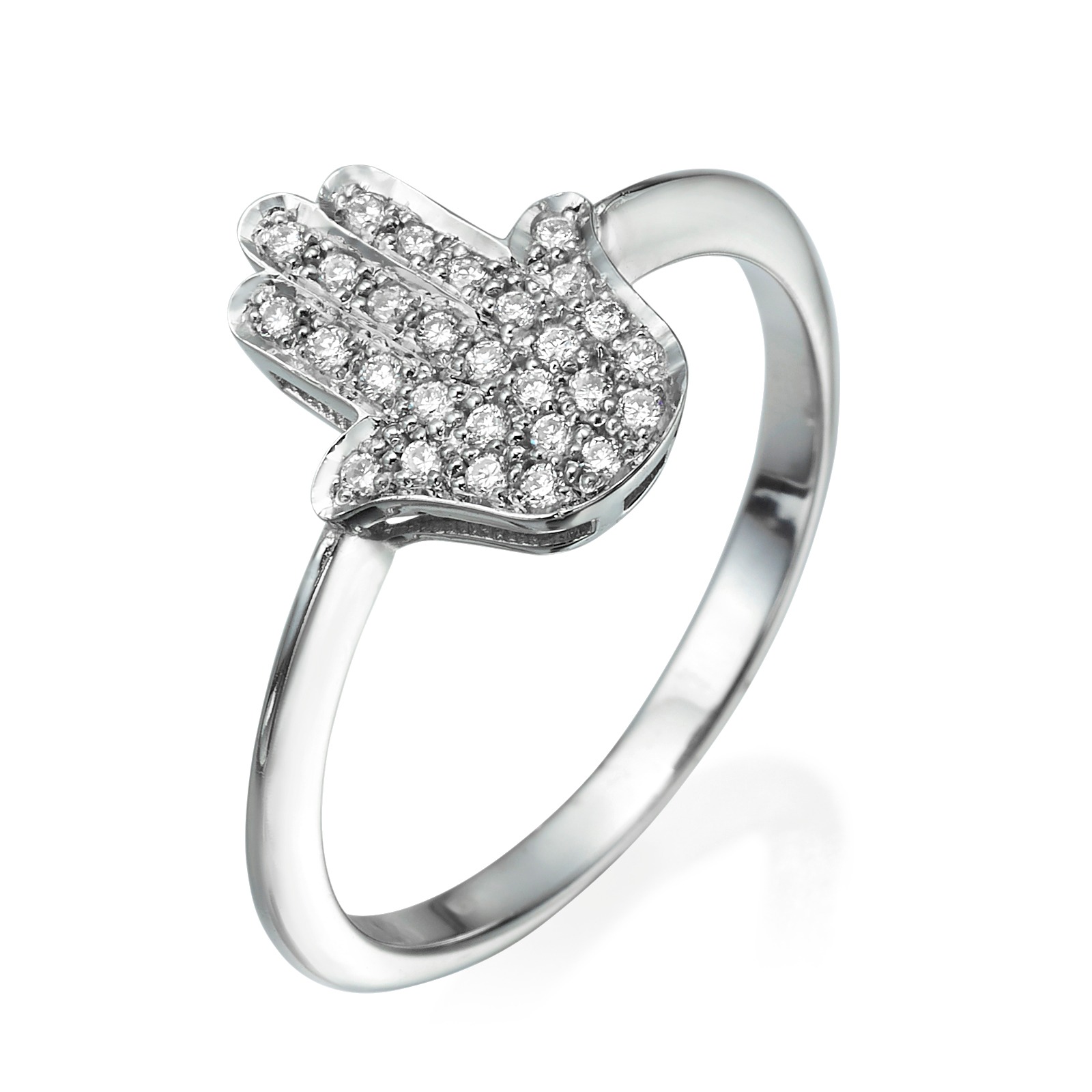 Small Hamsa Ring Diamond Studded 14k Gold 2 - Baltinester Jewelry