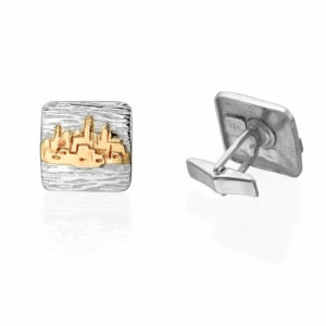 Silver and Gold Jerusalem Square Cufflinks - Baltinester Jewelry