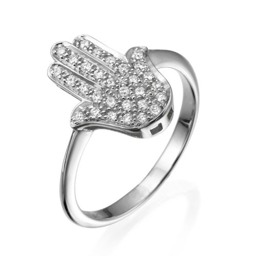 Diamond Studded Large Hamsa Ring 14k Gold 2 - Baltinester Jewelry