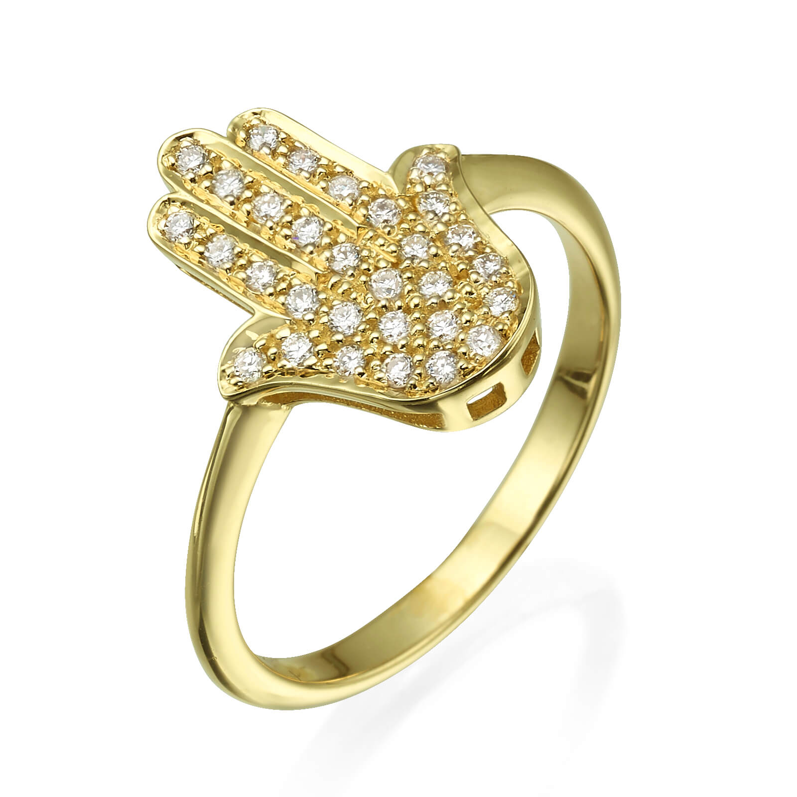 Diamond Studded Large Hamsa Ring 14k Gold - Baltinester Jewelry