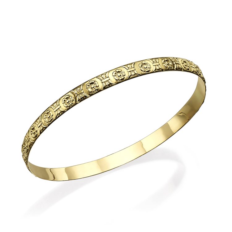 14k Gold Floral Moroccan Bangle - Baltinester Jewelry