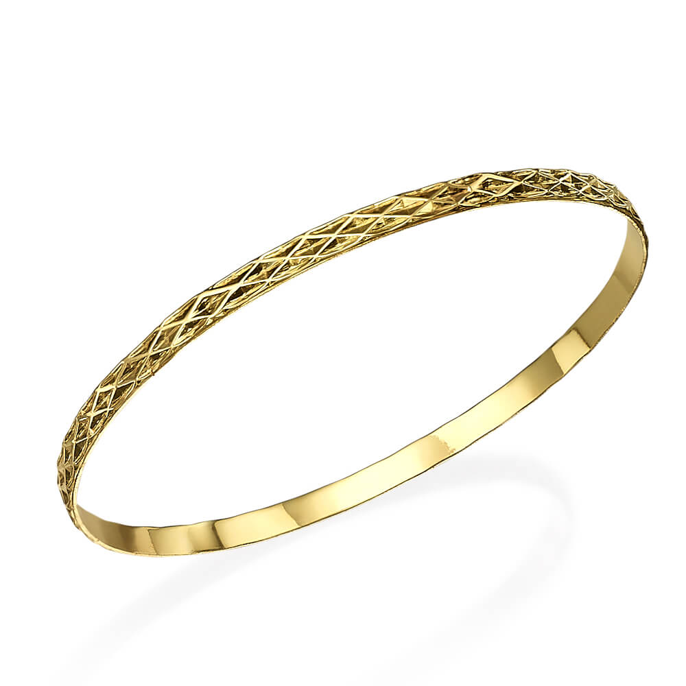 Engraved Latticework Gold Bangle Bracelet - Baltinester Jewelry