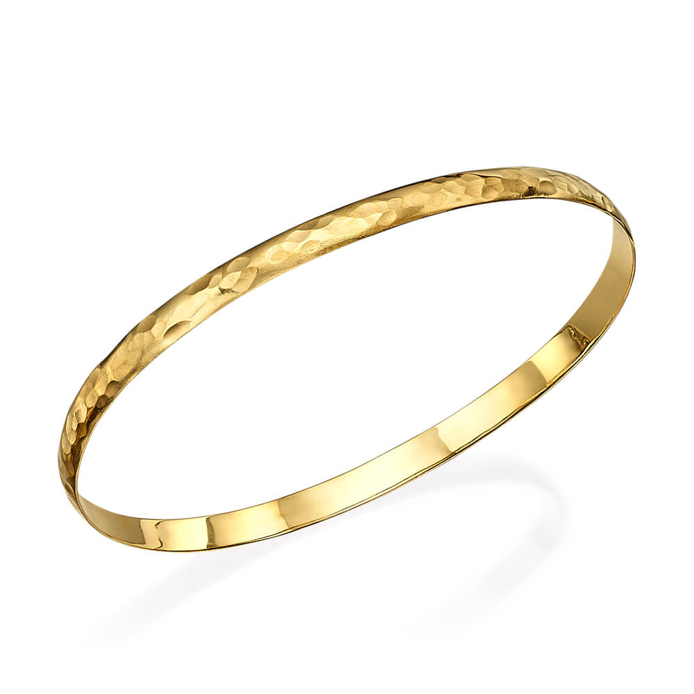Slender Hammered 14k Gold Bangle - Baltinester Jewelry