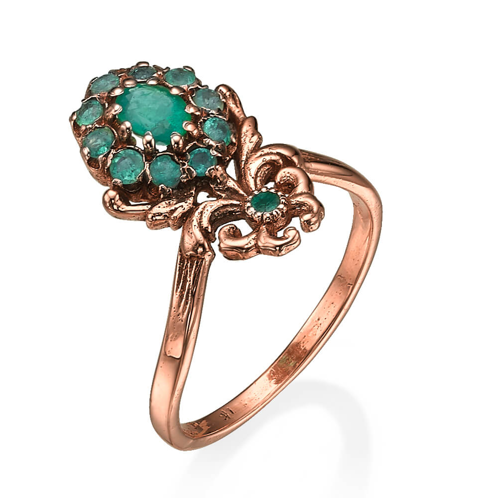 Emerald Stone Rose Gold Cocktail Ring - Baltinester Jewelry