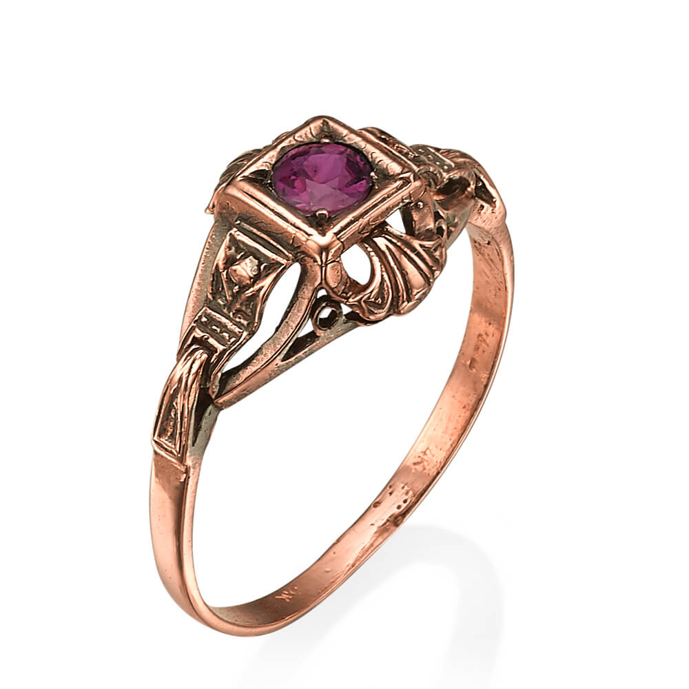 Square Ruby Slender Rose Gold Ring - Baltinester Jewelry