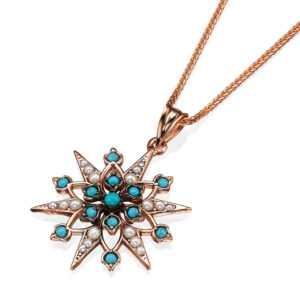 Pearl & Turquoise Rose Gold Snowflake Pendant - Baltinester Jewelry