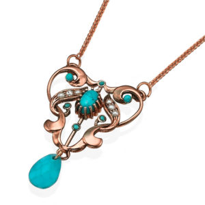 Embellished Rose Gold Necklace with Turquoise Stones - Baltinester Jewelry