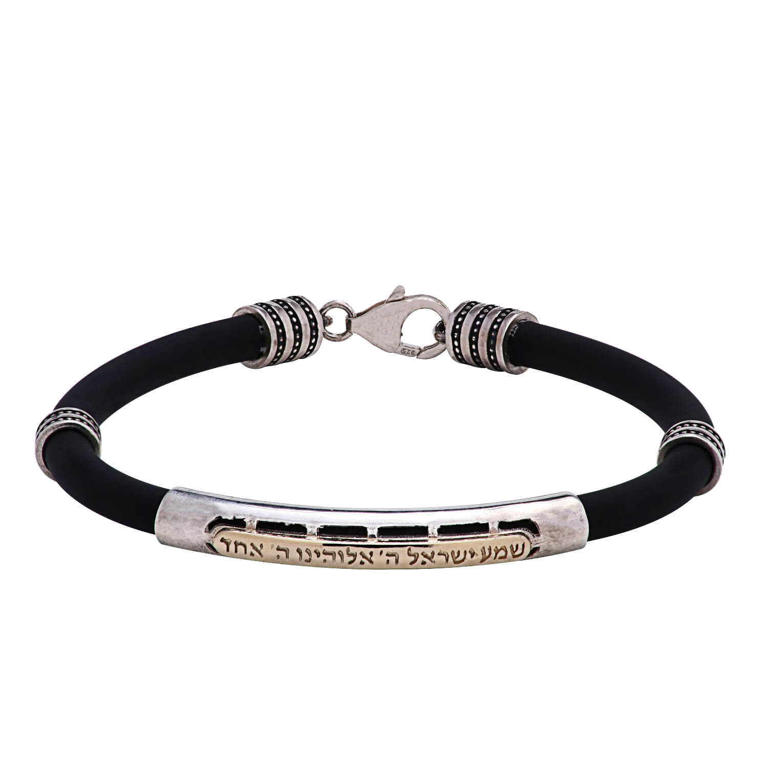 Black Shema Yisrael Men's Bracelet with Silver and Gold - Baltinester Jewelry