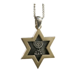 Gold and Silver Star of David Menorah Pendant - Baltinester Jewelry