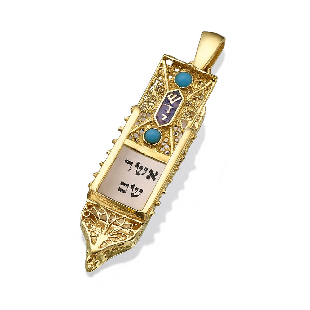 Gold Filigree Torah Mezuzah Pendant 2 - Baltinester Jewelry