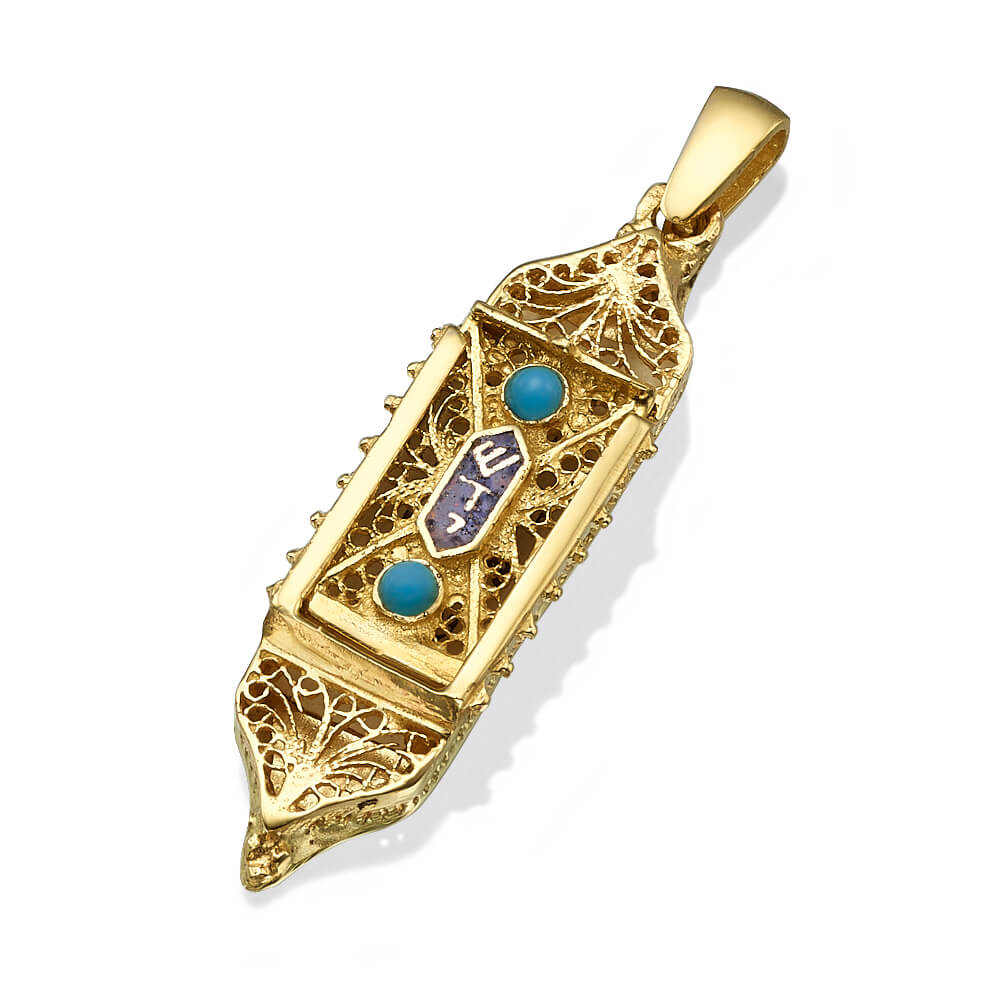 Gold Filigree Torah Mezuzah Pendant - Baltinester Jewelry
