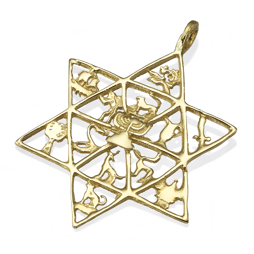 Twelve Tribes of Israel Gold Jewish Star Pendant - Baltinester Jewelry